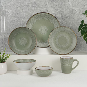 Bán Buôn Cổ Điển Bộ Đồ Ăn Gốm Hoa Vàng Rim Sứ Gốm Món Ăn Bpa Miễn Phí Cup Kit Sản Xuất - Product Image 2