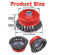 Brosse à fil d'acier DIY Genesis de 4 pouces avec tige filetée 5/8 pouces-11 pour nettoyage intensif, décapage de la rouille, polissage, abrasif OEM