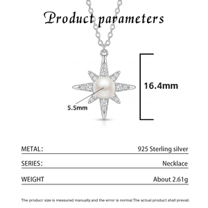 Collier pendentif étoile à huit branches en cuivre avec perle d'eau douce CZ, bijou céleste éclatant, cadeau pour femme - Product Image 6
