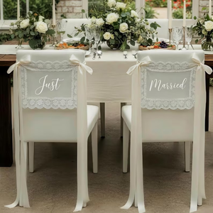 LANJO Wedding Chair Back Lace Decor with Satin Ribbon Just Married <b>Sign</b> & Custom Name Seat Card for Bridal Shower <b>Reception</b> - Product Image 4