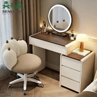 Ensemble de coiffeuse télescopique gain de place avec chaise nuage moelleuse, table de maquillage blanche minimaliste pour chambre à coucher