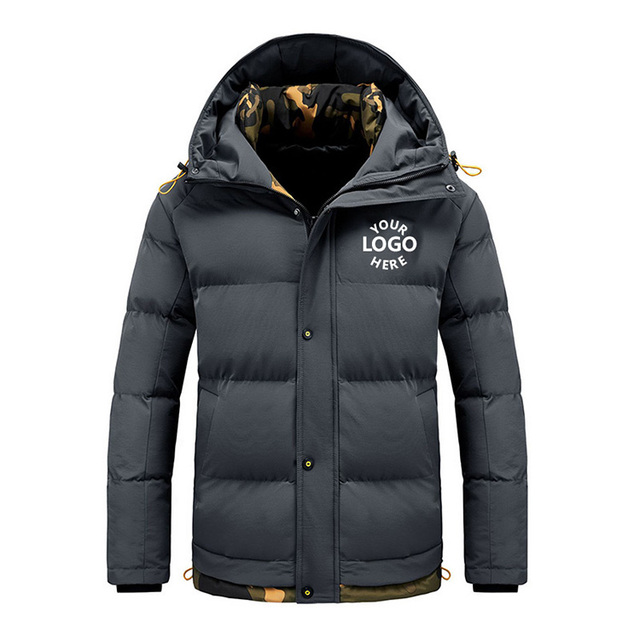 Plus Size Man Padded Puff Jacket White Blank Polyester Shell Big Warm Hoody Custom Puffer Coat