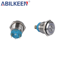 ABILKEEN Bouton poussoir métallique robuste 16 mm 20 A 12 V CC SPST 1NO avec anneau et logo d'alimentation lumineux pour machine industrielle