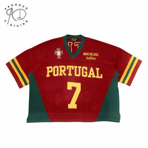 KD Fabricant de tricots personnalisé OEM ODM Design Logo Pull de football à manches courtes Maillot en tricot brodé jacquard avec lettre - Product Image 5