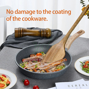 Premium 7 PCS Utensilio de cocina de madera de acacia natural Juego de cucharas Espátula con mango largo para cocinar Mezclar Hornear - Product Image 4