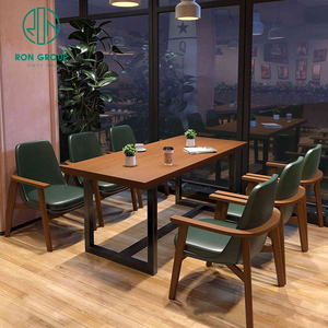 Gran oferta, mesa redonda de madera para <span class=keywords><strong>comida</strong></span> rápida personalizada, silla de cuero para café, cabina verde, banco, asientos, restaurante, juegos de muebles comerciales - Product Image 3