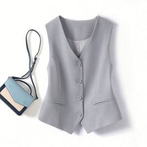 Nuevo Chaleco Formal de Negocios para Mujer, Elegante, con Cuello Mandarín, Transpirable, Tejido, Rojo, Estilo Vintage - Product Image 5