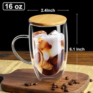 แก้วกาแฟสองชั้นพร้อมหูจับ, แก้วกาแฟแบบมีฉนวนกันความร้อน, แก้วบอโรซิลิเกตใส - Product Image 3