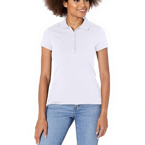 Polo de Manga Corta Blanco para Mujer, Color Sólido, Tejido Piqué, Estilo Casual, Largo Regular, 100% Algodón - Product Image 1