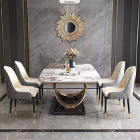 Ensemble de table et chaises de salle à manger rectangulaire moderne de luxe avec plateau en marbre, 4 à 6 places, design italien en métal doré pour salle à manger et cuisine
