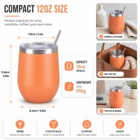 Gobelet à vin isotherme de 12 oz en acier inoxydable 304 à double paroi, tasse à eau sous vide, gobelet à vin thermique personnalisé avec couvercle