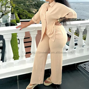 African Women's Casual Loose Short Sleeve Cardigan Shirt <b>Pants</b> 2 Piece Set Fashion - Product Image 5