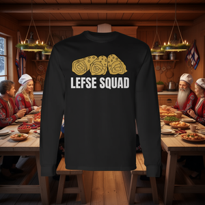 T-shirt a maniche lunghe Lefse Squad con design norvegese Flatbread, abbigliamento unisex - Product Image 3