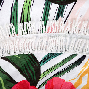 Jungle Cheetah Print Animal Green Palm Leaves Picnic Mat Manta de baño Toalla de playa redonda con borlas - Product Image 4