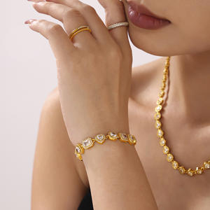 <b>Adjustable</b> Stainless Steel 18K Gold Plated Sparkling Cubic Zirconia Rectangle Heart <b>Bracelet</b> for Women Gift - Product Image 2