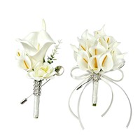 Nouvel Arrivage Boutonnière de Mariage Western en Soie avec Calla Lily, Accessoire de Costume pour le Marié et les Garçons d'Honneur, Fleur Blanche Minimaliste, Épingle de Revers