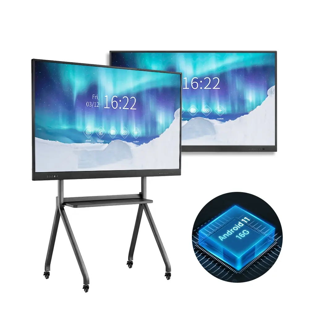 65 Inch Interactive Board 4k Led Smart Whiteboard Touch Screen Lcd Monitor for Classroom Black Android Usb Set Status Training