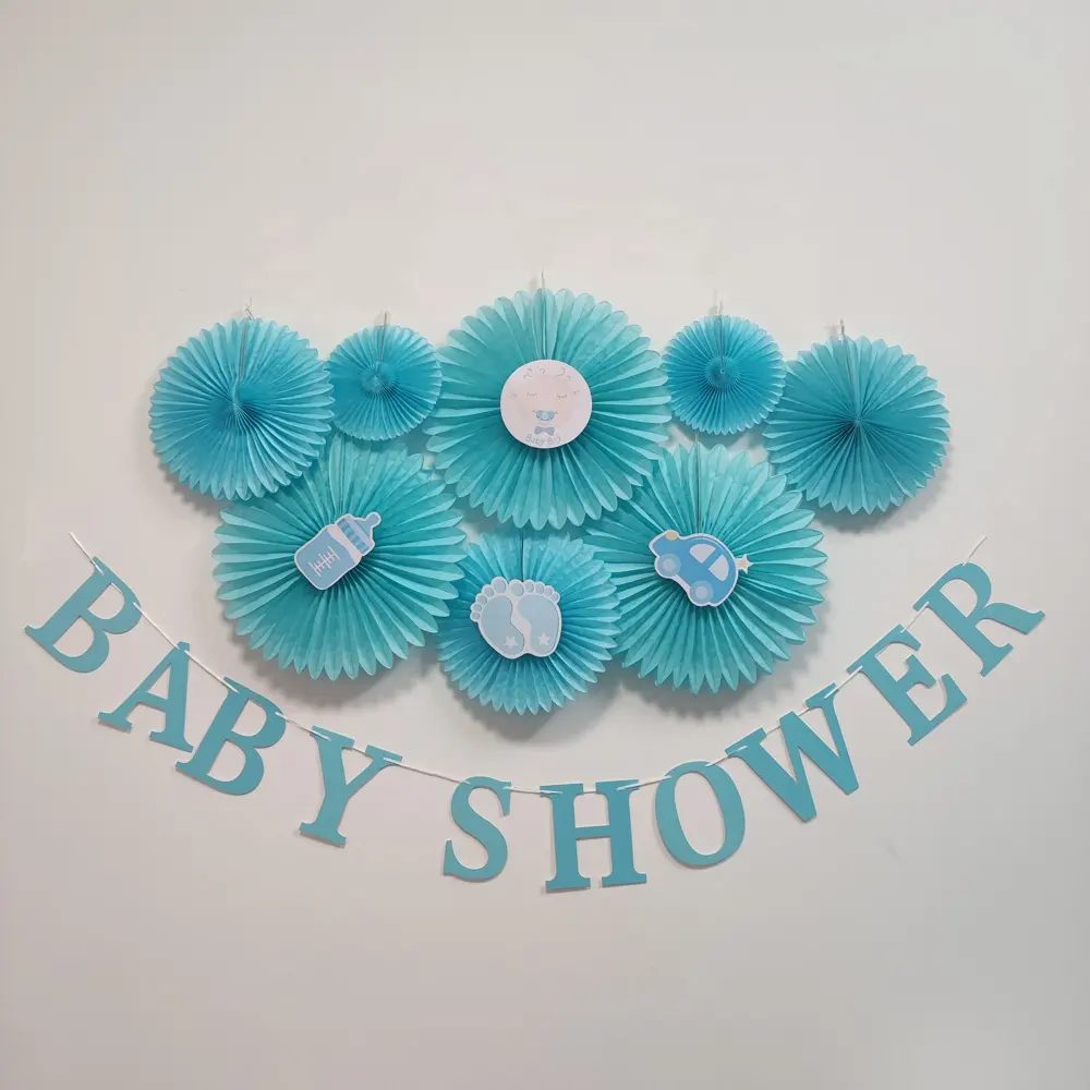 Baby Shower Jongen Verjaardagsfeestje Decoratie Kit Tissuepapier Fan Honingraat Bal