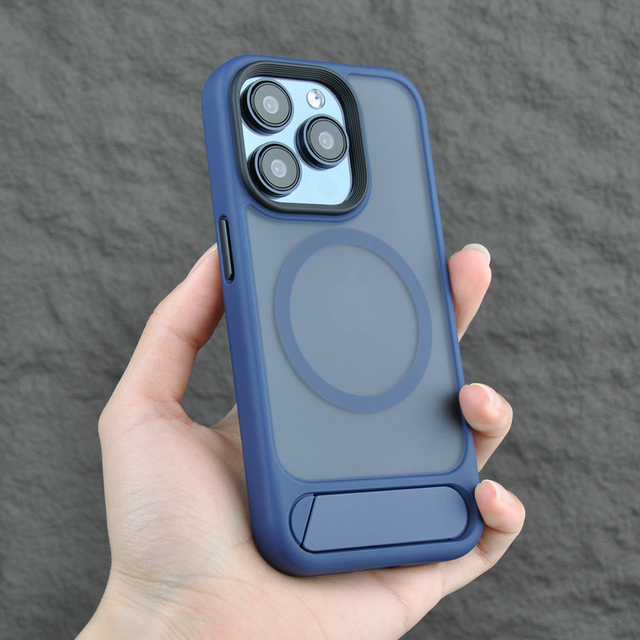 Luxury Designer Magnetic Case for iPhone 15 Pro Max TPU PC Combo Hard Phone Cover Metal Stand Compatible for iPhone 15 16 17 Pro