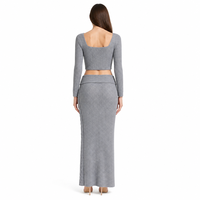 Jupe en tricot côtelée maxi pour femme avec logo personnalisé, couleur unie, style décontracté, mode printemps, mélange acrylique et polyester, usine OEM & ODM
