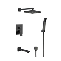 Système de douche chromé Ensemble de robinet de douche de salle de bain Pommeau de douche et ensemble de poignée avec bec de baignoire mural carré en laiton de 8 pouces
