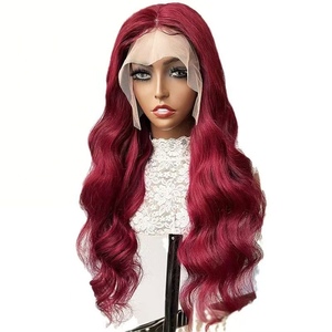 Perruque de <span class=keywords><strong>cheveux</strong></span> humains Remy bordeaux 99J avec dentelle transparente, pré-épilée, ondulée, pour femmes noires - Product Image 6