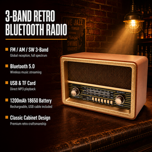 <span class=keywords><strong>Radio</strong></span> Portátil OEM CE de Fábrica, Diseño Retro en Caja de Madera, FM AM SW 3 Bandas, BT, USB, TF, AUX, Control Remoto, Recargable, Molde Privado, Venta al Por Mayor - Product Image 2
