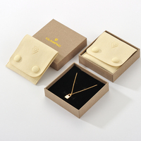 Boîte cadeau en papier kraft personnalisée avec logo, pochette en microfibre et insert en velours pour ensemble d'emballage de bijoux (collier, bague, boucles d'oreilles)