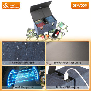 Boîte à cartes à double couvercle en PU bleu, flexible, anti-rayures, avec chargement USB intégré, pour le rangement de cartes à collectionner et l'alimentation électrique - Product Image 2