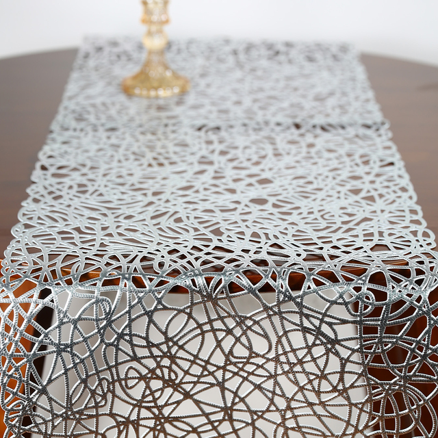 Tabletex Hot Sell Ready to Ship PVC Gold and Silver 150x35cm Rectangle Table Runner for Parties Weddings