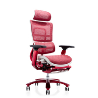 Chaise ergonomique de luxe, base en alliage d'aluminium, rouge, confortable, pleine maille, chaise de bureau avec BIFMA