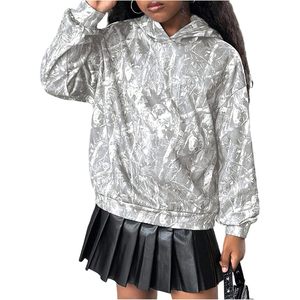 เสื้อฮู้ดดี้ลายพรางใบเมเปิ้ลสำหรับผู้หญิง ทรงโอเวอร์ไซส์ แขนยาว ผ้าถัก ระบายอากาศได้ดี - Product Image 3