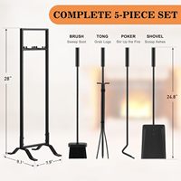 YISHU Premium 5 pièces en fer forgé ensemble d'outils de cheminée extérieur/intérieur accessoires de cheminée y compris support de brosse de Poker
