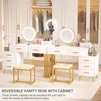 Coiffeuse moderne avec miroir LED et rangement, meuble en métal et bois pour chambre, salle de bain, salle à manger et hôtels