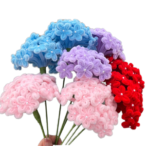 Bouquet d'hortensias en tiges finies, fleurs artificielles en perles duveteuses faites à la main, pour la maison, mariage, bricolage, décoration de vase, vente en gros - Product Image 1