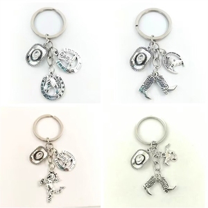 Accessori MOQ, <span class=keywords><strong>serie</strong></span> cowboy western americano, cappello e stivali da cavallo, portachiavi in lega di zinco, come regalo per amici - Product Image 1