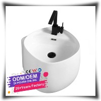 Lavabo semi-pied en céramique et porcelaine moderne HG White Sleek, à encastrer, facile à nettoyer, avec drain, pour usage hôtelier et commercial