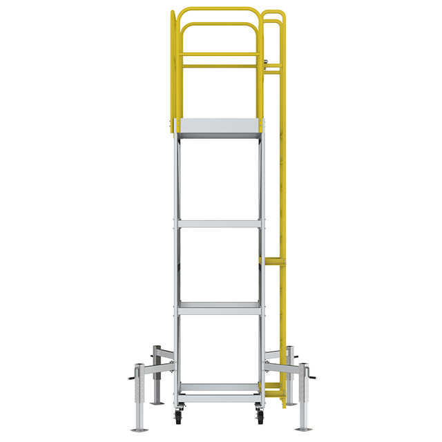 Aluminum Movable Platform Ladder With Fixed Casters Durable Step Movable Picking Rolling Platform Ladder for Warehouse