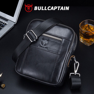 Sac à bandoulière en cuir véritable pour homme BULLCAPTAIN, style japonais, décontracté, été, avec logo personnalisé, poche, petit sac à dos de voyage - Product Image 1