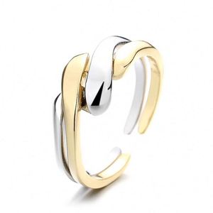 Bagues Tressées Tendance pour Femmes, Bijoux Faits Main en Cuivre Plaqué Or 18K, Forme Ondulée Irrégulière, Modèle Ouvert Combiné Yuanchen Jf110831 - Product Image 5