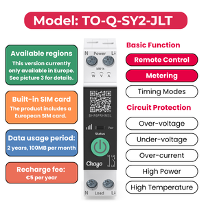 Interrupteur intelligent Tuya 4G avec télécommande, <span class=keywords><strong>relais</strong></span> intelligent 1P+N 1-50A, protection contre les surtensions/sous-tensions pour la domotique Chayo - Product Image 2