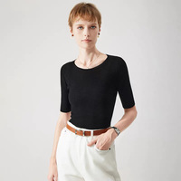 Pull en laine pure 100% fine, lavable en machine, col bateau, manches courtes, coupe ajustée, sans couture, pour femme, printemps-hiver