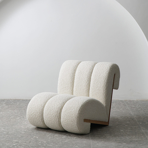 Fauteuil lounge individuel style nordique Wabi Sabi en laine d'agneau, design minimaliste moderne, luxe léger, forme irrégulière - Product Image 3