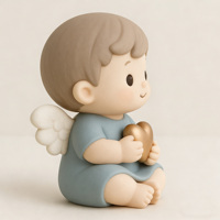 Figurine de chérubin artisanale avec cœur doré |   Décoration d'intérieur sur le thème religieux et de l'amour, statue d'ange bleu personnalisée pour garçon