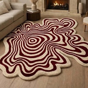 Alfombra de lana verde marfil de estilo orgánico moderno |   Alfombra de área de forma irregular hecha a mano |   Alfombra de Primera Calidad para Decoración de Sala de Estar y Dormitorio - Product Image 6
