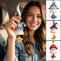 Ornement de voiture fantôme au crochet fait main, pendentif fantôme tricoté mignon avec chapeau, breloque pour rétroviseur, porte-clés de sac, cadeau