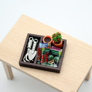 Ensemble d'outils de jardinage miniatures pour maison de poupée, boîte en bois, pelle, bêche, râteau, accessoires pour plantes en pot et graines - Product Image 1