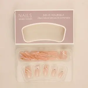 Custom 3D Strong Luxury French Style Long Fake Acrylic Nails Tips False Artificial 24 Nails Designer Press On Nails Wholesale