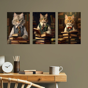 2025, venta al por mayor, arte de pared de salón, estampado de estaño a la moda, bibliotecario, gatos, trabajo, póster de Metal, placa elegante con sistema de imán colgante - Product Image 1