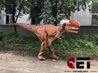 Costume de dinosaure Dilophosaurus grandeur nature fait main, léger et flexible pour les spectacles de scène et les événements d'Halloween dans les centres commerciaux